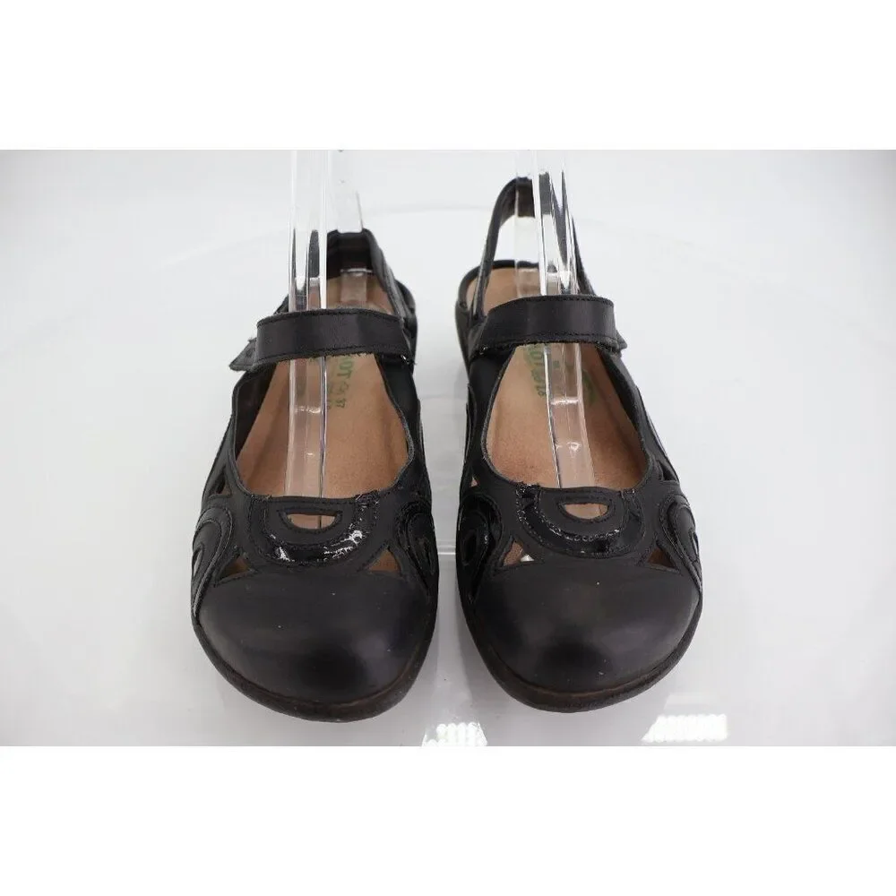 Naot Rongo Mary Jane Shoe Women Sz 37 6 Black Leather Slingback Flat Cork Insole